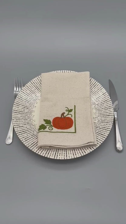 Gather & Harvest | Pumpkin Patch | Set of 2 Embroidered Linen-Look Napkins