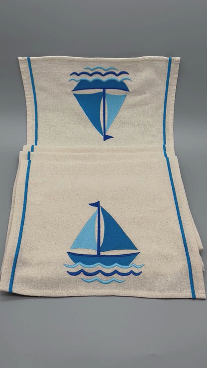 Morning Sail | Embroidered Linen-Look Runners