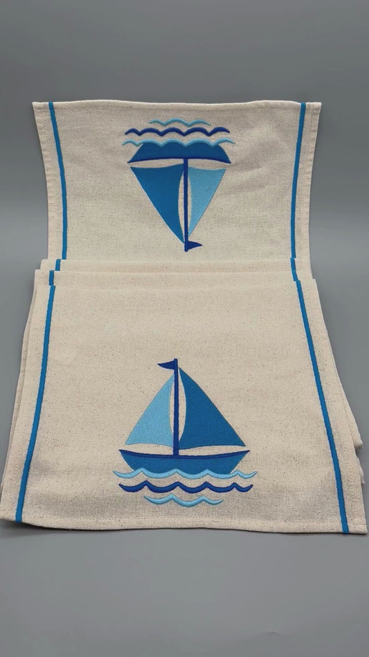 Morning Sail | Embroidered Linen-Look Runners