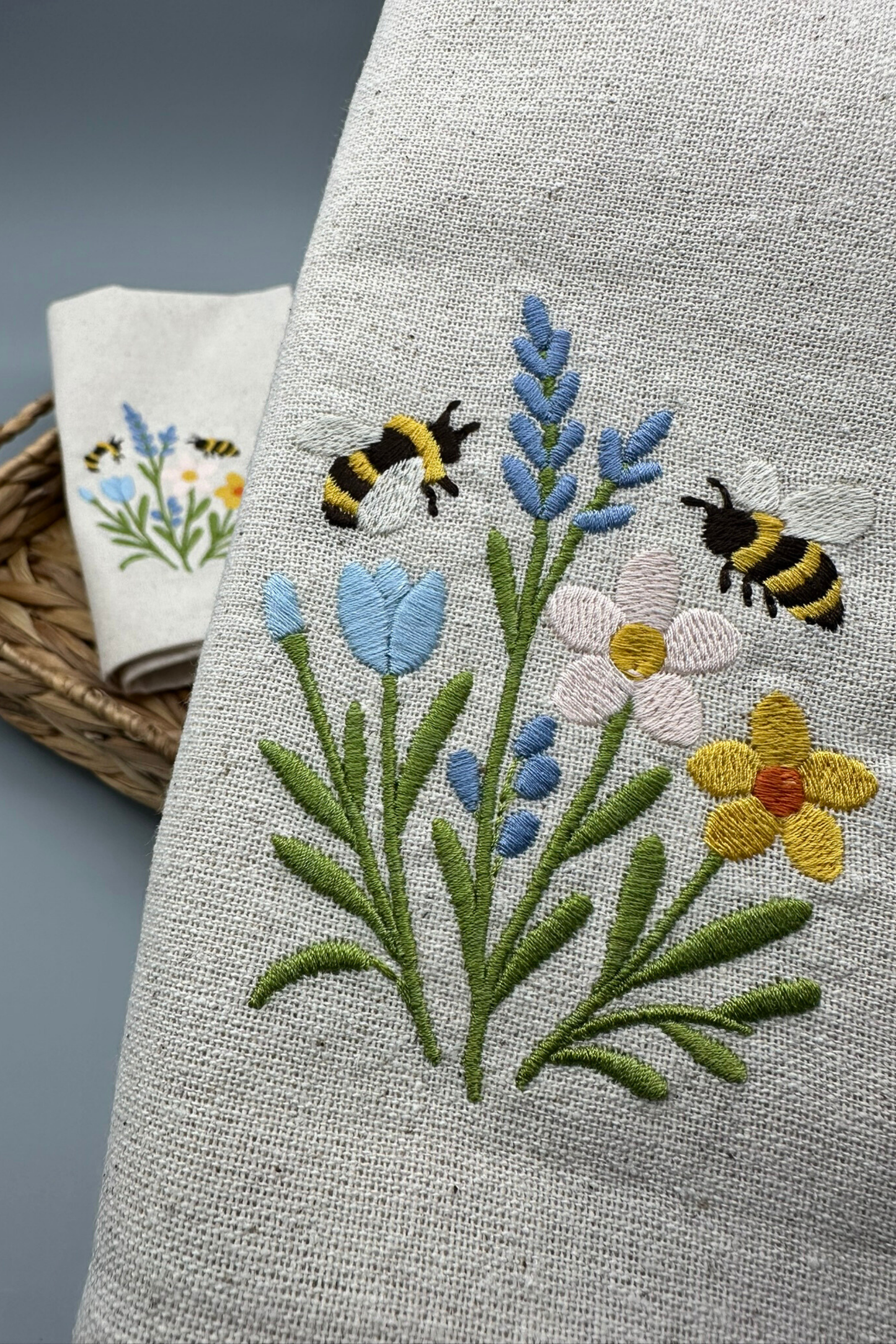 Little Joys of Spring | Spring Blossom | Set of 2 Embroidered Linen-Look Napkins