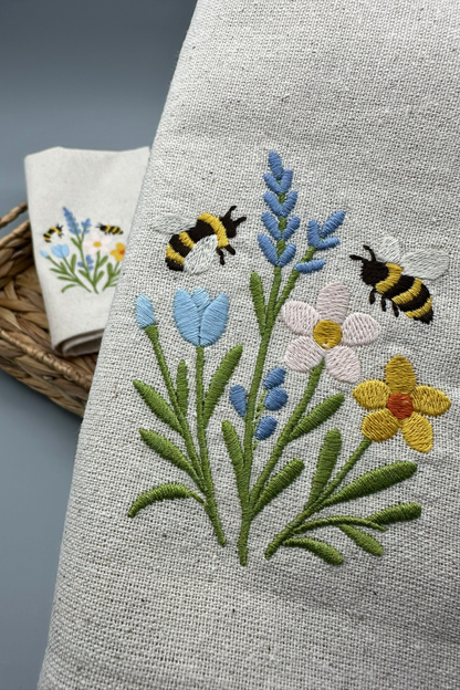 Little Joys of Spring | Spring Blossom | Set of 2 Embroidered Linen-Look Napkins