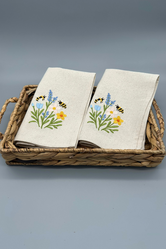 Little Joys of Spring | Spring Blossom | Set of 2 Embroidered Linen-Look Napkins