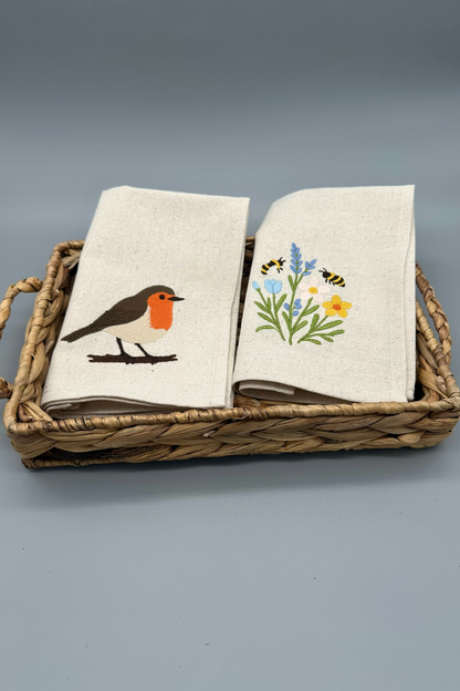 Little Joys of Spring | Easter Gathering Embroidered Napkin Set | Linen-Look Cloth Napkins