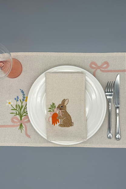Little Joys of Spring | Wildflower Ribbon Bouquet | Set of 2 Embroidered Linen-Look Placemats