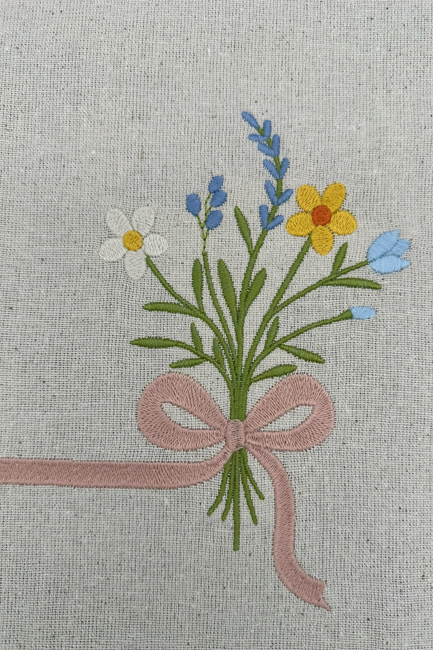 Little Joys of Spring | Wildflower Ribbon Bouquet | Set of 2 Embroidered Linen-Look Placemats