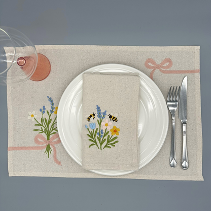 Little Joys of Spring | Spring Blossom | Set of 2 Embroidered Linen-Look Napkins